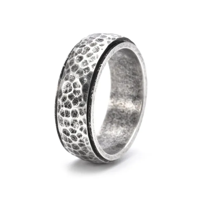 Wholesale Honeycomb Spinner Ring – Stainless Steel Hammered Texture Men’s Jewelry Factory Price