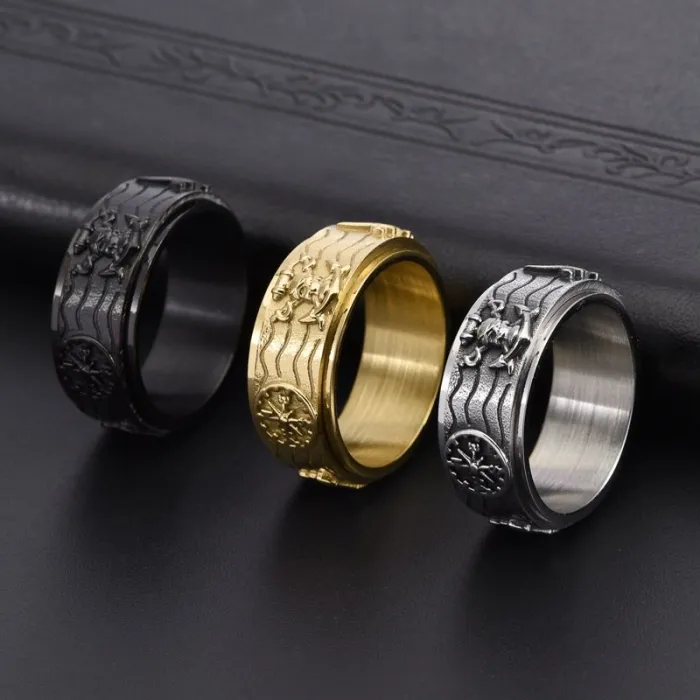 Wholesale Pirate Anchor Compass Spinner Ring – Vintage Stainless Steel Punk Style Men’s Jewelry Factory Price