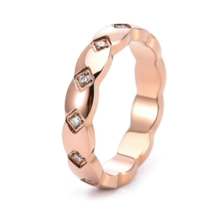 Wholesale Rainbow CZ Couple Ring – 18K Gold Stainless Steel Diamond Pattern Jewelry Factory Price