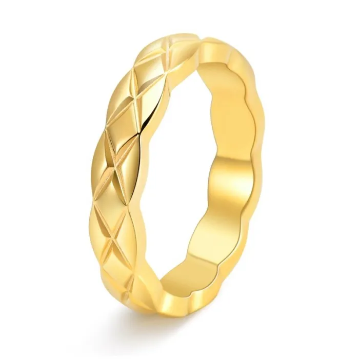 Wholesale Rainbow CZ Couple Ring – 18K Gold Stainless Steel Diamond Pattern Jewelry Factory Price
