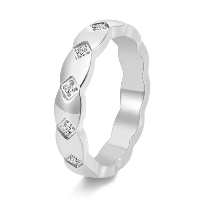 Wholesale Rainbow CZ Couple Ring – 18K Gold Stainless Steel Diamond Pattern Jewelry Factory Price