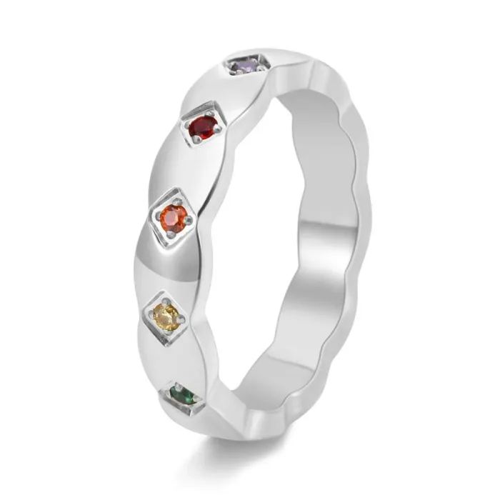 Wholesale Rainbow CZ Couple Ring – 18K Gold Stainless Steel Diamond Pattern Jewelry Factory Price