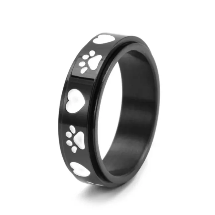 Wholesale Heart Dog Print Spinner Ring – Stainless Steel Rotating Band for Women Cute Jewelry Factory Price
