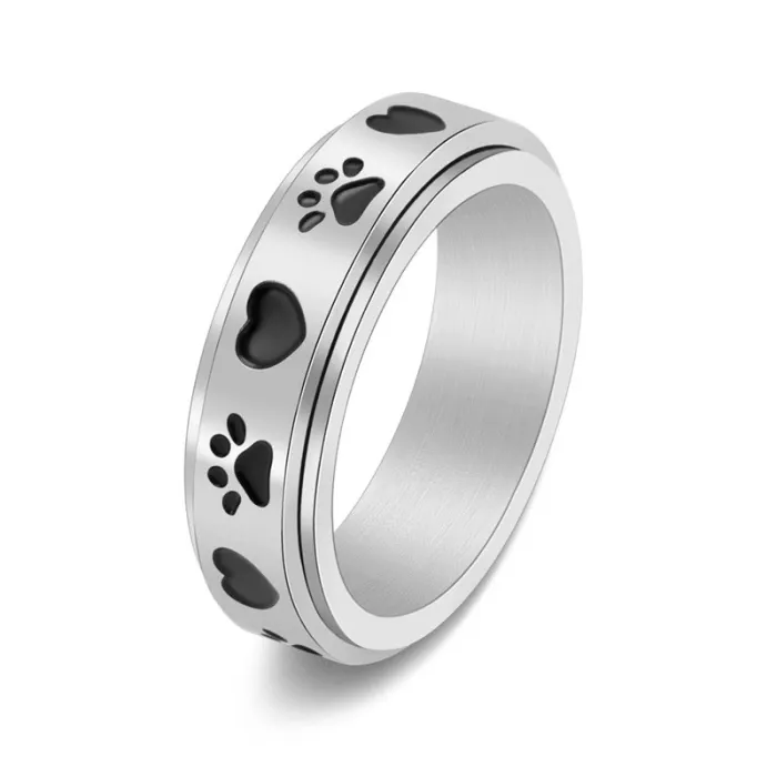 Wholesale Heart Dog Print Spinner Ring – Stainless Steel Rotating Band for Women Cute Jewelry Factory Price