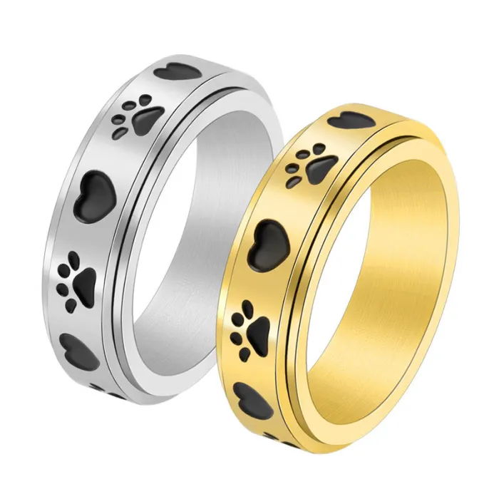 Wholesale Heart Dog Print Spinner Ring – Stainless Steel Rotating Band for Women Cute Jewelry Factory Price
