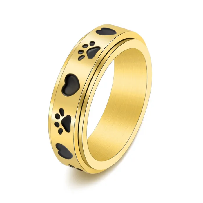 Wholesale Heart Dog Print Spinner Ring – Stainless Steel Rotating Band for Women Cute Jewelry Factory Price
