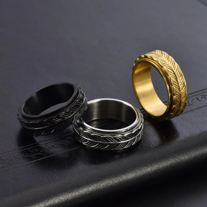 Wholesale Vintage Fish Tail Spinner Ring – Stainless Steel Rotating Band for Men Trendy Jewelry Factory Price