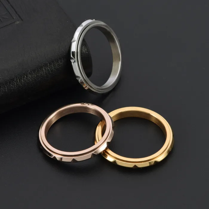 Wholesale 3MM Rose Gold Spinner Ring – Stainless Steel Bamboo Pattern Thin Band for Women Jewelry Factory Price