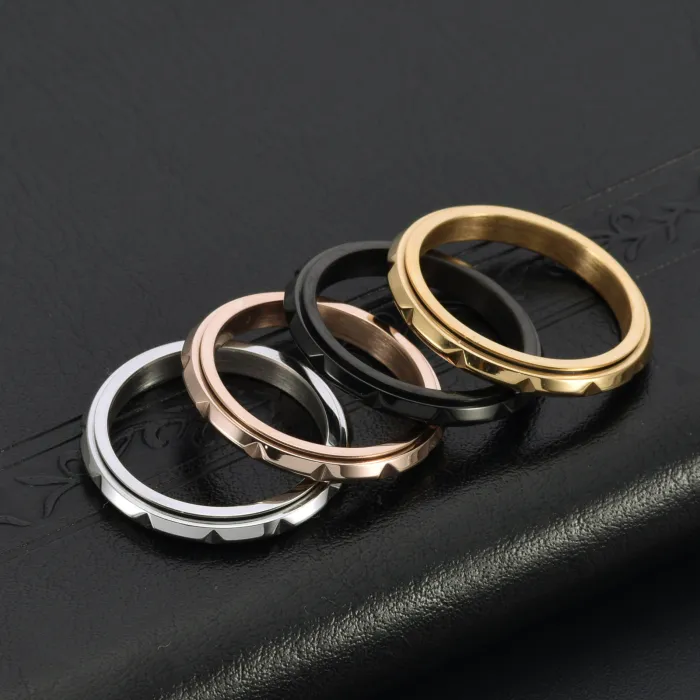 Wholesale 3MM Rose Gold Spinner Ring – Stainless Steel Bamboo Pattern Thin Band for Women Jewelry Factory Price