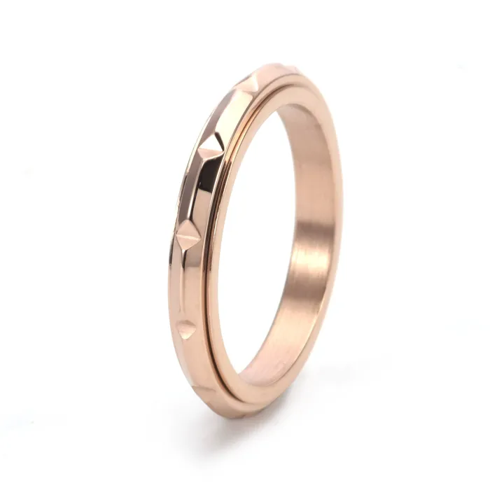 Wholesale 3MM Rose Gold Spinner Ring – Stainless Steel Bamboo Pattern Thin Band for Women Jewelry Factory Price