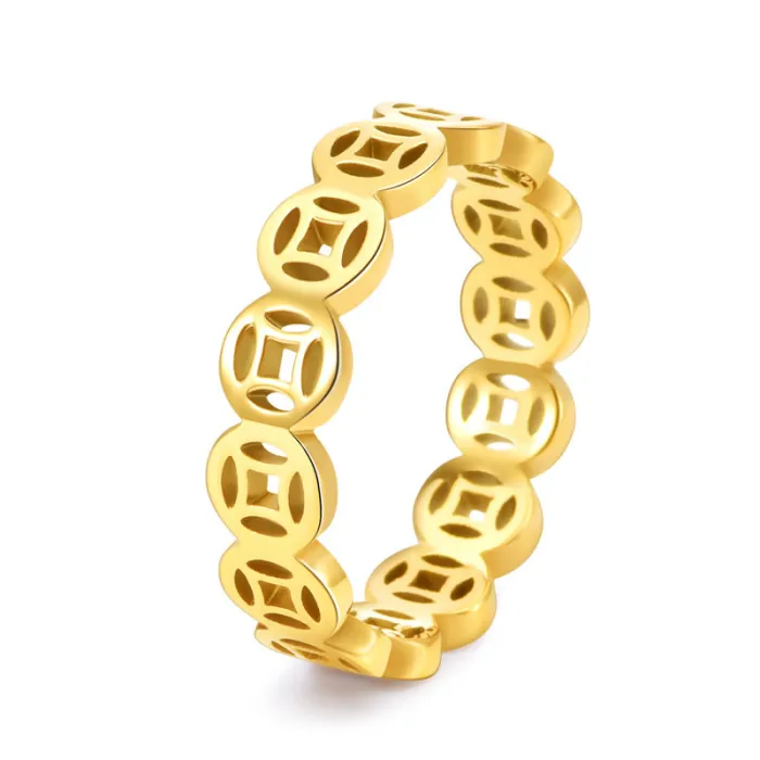 Wholesale Hollow Coin Spinner Ring – 18K Gold Stainless Steel Lucky Money Band for Women Jewelry Factory Price