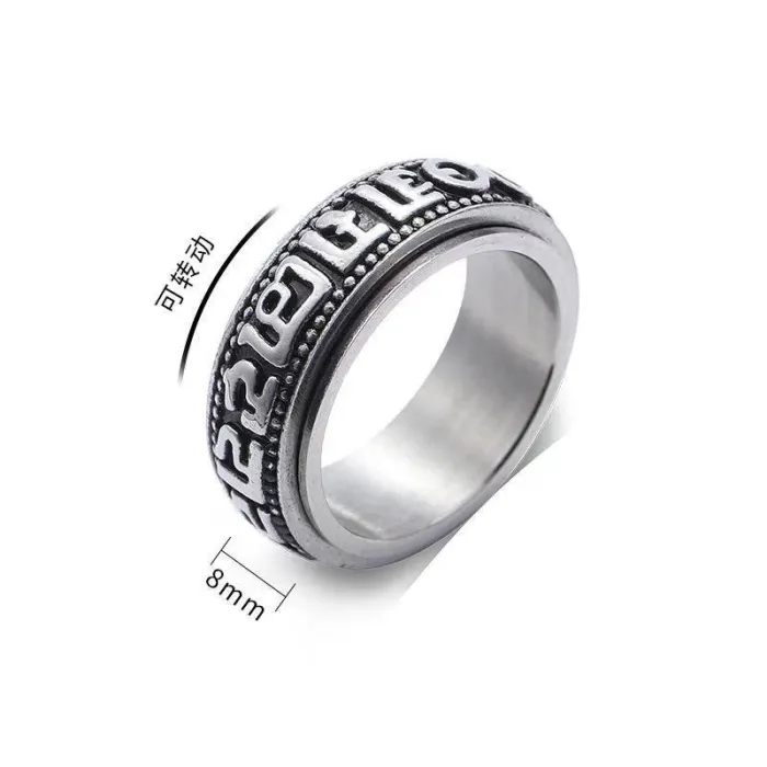 Wholesale Six True Words Spinner Ring – Vintage Stainless Steel Mantra Band for Men Factory Price