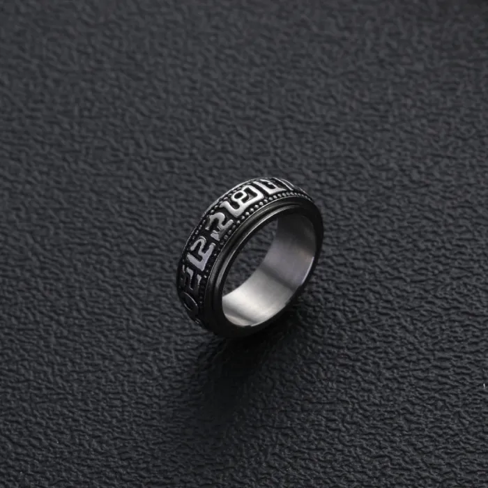 Wholesale Six True Words Spinner Ring – Vintage Stainless Steel Mantra Band for Men Factory Price