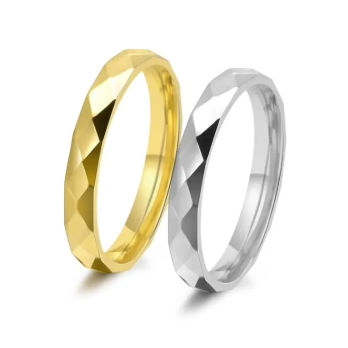 Wholesale 18K Gold Stainless Steel Ring – Narrow Diamond Pattern Women’s Jewelry Factory Price