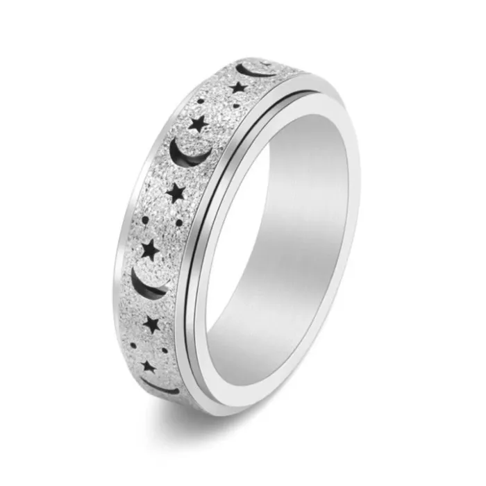 Wholesale Hollow Moon Star Spinner Ring – Matte Stainless Steel Stress Relief Band for Women Factory Price