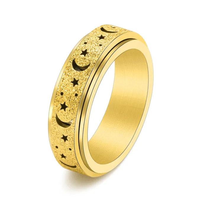 Wholesale Hollow Moon Star Spinner Ring – Matte Stainless Steel Stress Relief Band for Women Factory Price