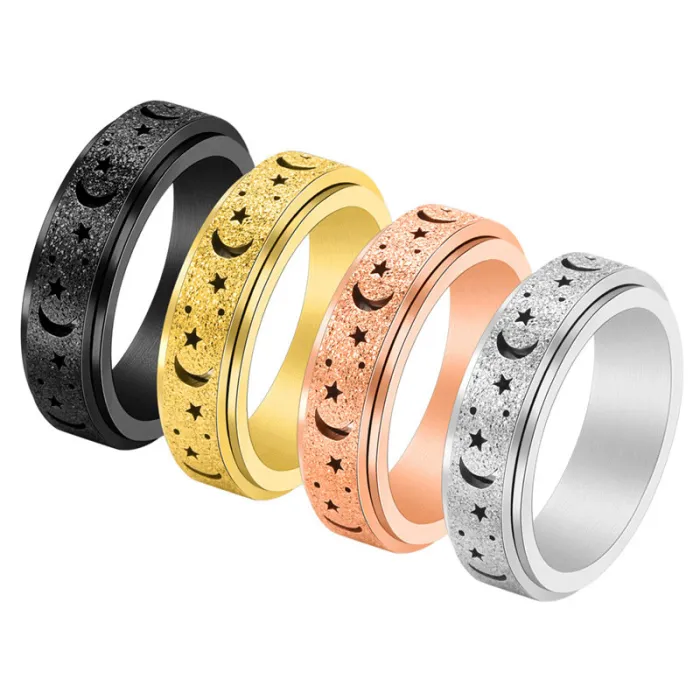 Wholesale Hollow Moon Star Spinner Ring – Matte Stainless Steel Stress Relief Band for Women Factory Price