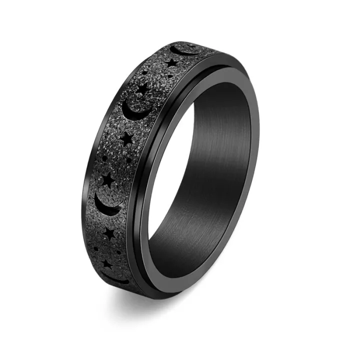Wholesale Hollow Moon Star Spinner Ring – Matte Stainless Steel Stress Relief Band for Women Factory Price