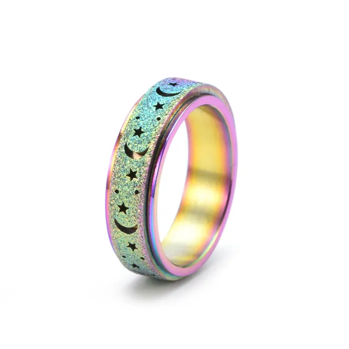 Wholesale Hollow Moon Star Spinner Ring – Matte Stainless Steel Stress Relief Band for Women Factory Price
