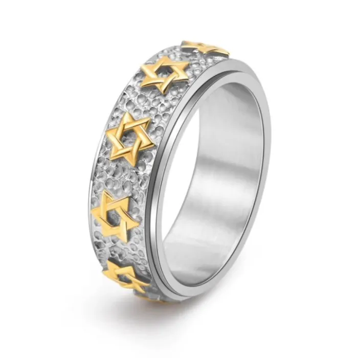 Wholesale Star of David Spinner Ring – Vintage Stainless Steel Hexagram Band for Men Jewelry Factory Price