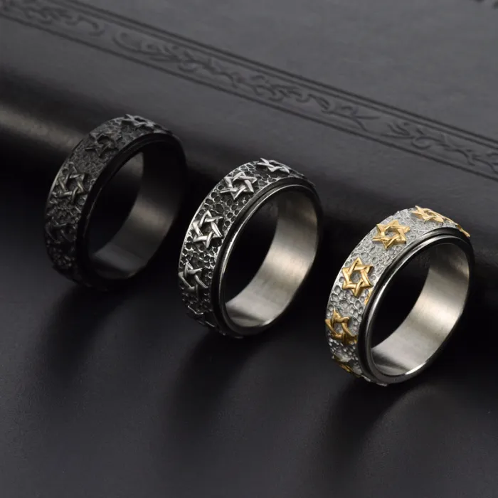 Wholesale Star of David Spinner Ring – Vintage Stainless Steel Hexagram Band for Men Jewelry Factory Price