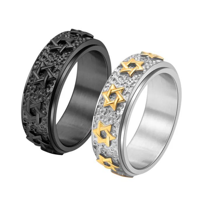 Wholesale Star of David Spinner Ring – Vintage Stainless Steel Hexagram Band for Men Jewelry Factory Price
