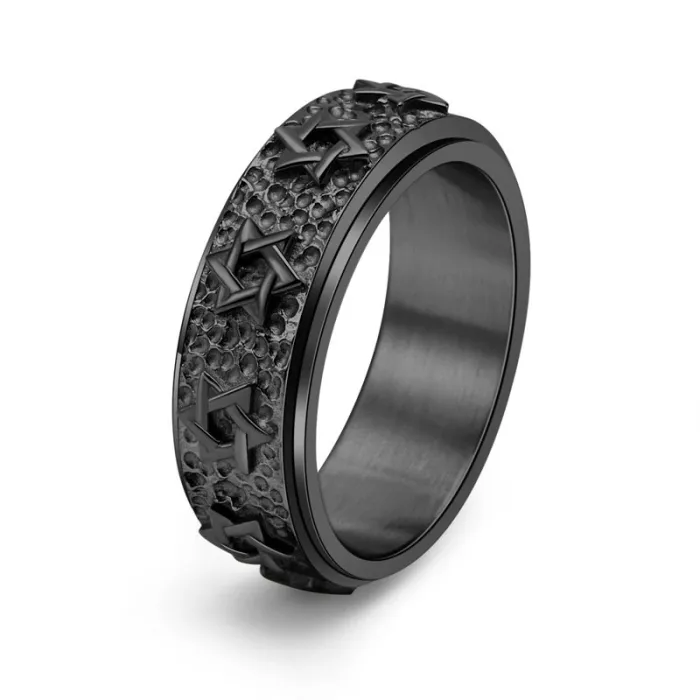 Wholesale Star of David Spinner Ring – Vintage Stainless Steel Hexagram Band for Men Jewelry Factory Price