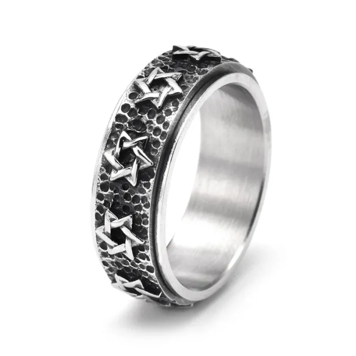 Wholesale Star of David Spinner Ring – Vintage Stainless Steel Hexagram Band for Men Jewelry Factory Price