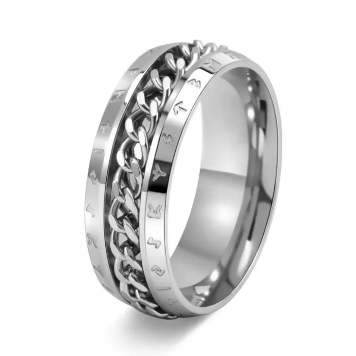 Wholesale Viking Text Chain Spinner Ring – Stainless Steel Rotating Band for Men & Women Factory Price