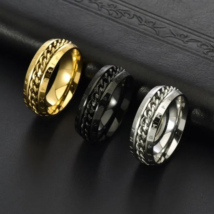 Wholesale Viking Text Chain Spinner Ring – Stainless Steel Rotating Band for Men & Women Factory Price