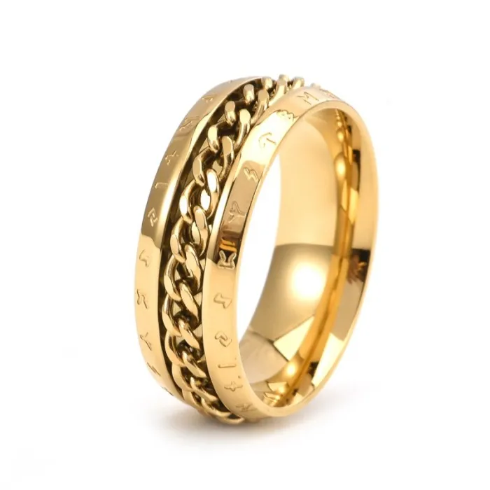 Wholesale Viking Text Chain Spinner Ring – Stainless Steel Rotating Band for Men & Women Factory Price
