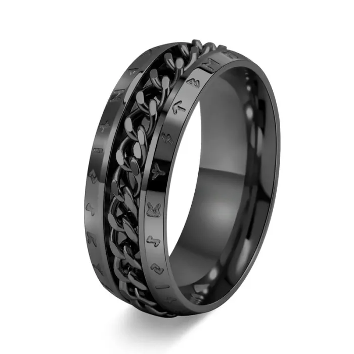 Wholesale Viking Text Chain Spinner Ring – Stainless Steel Rotating Band for Men & Women Factory Price