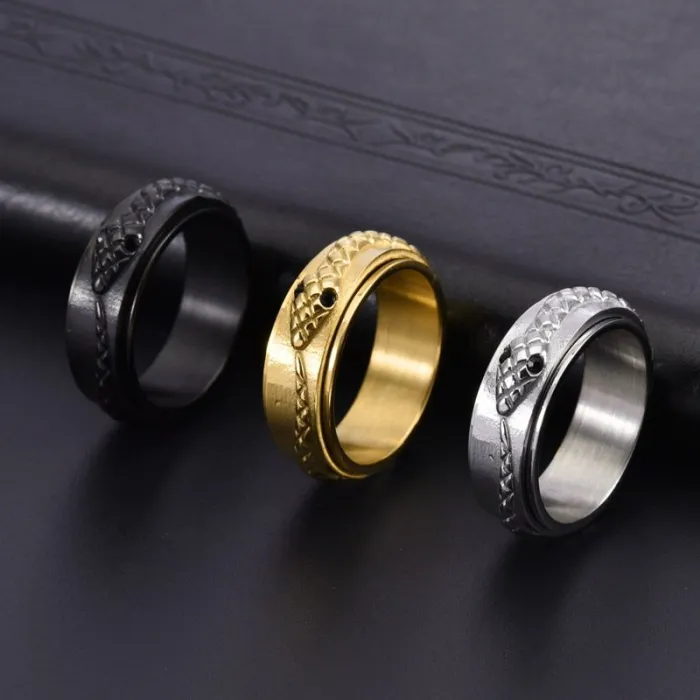 Wholesale Snake Spinner Ring – Creative Stainless Steel Rotating Serpent Band for Men Jewelry Factory Price
