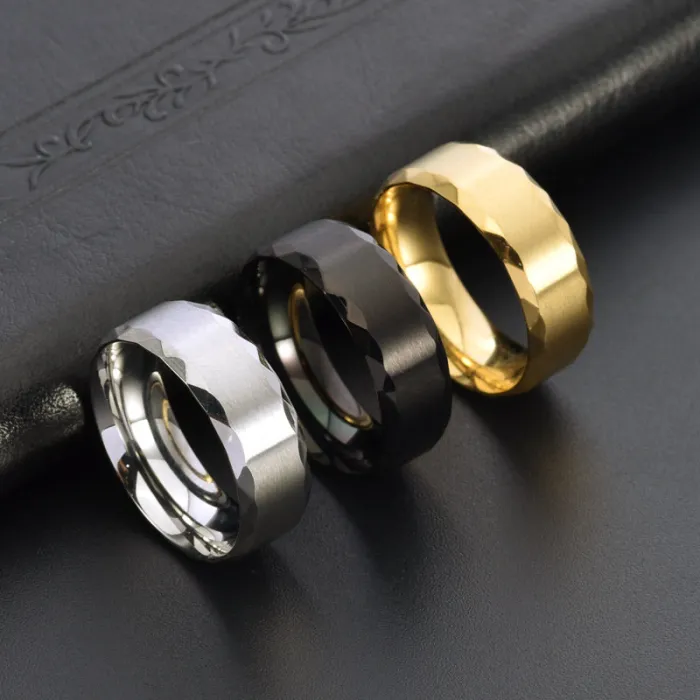 Wholesale 8MM Wide Brushed Ring – Stainless Steel Faceted Edge Band for Men Minimalist Jewelry Factory Price