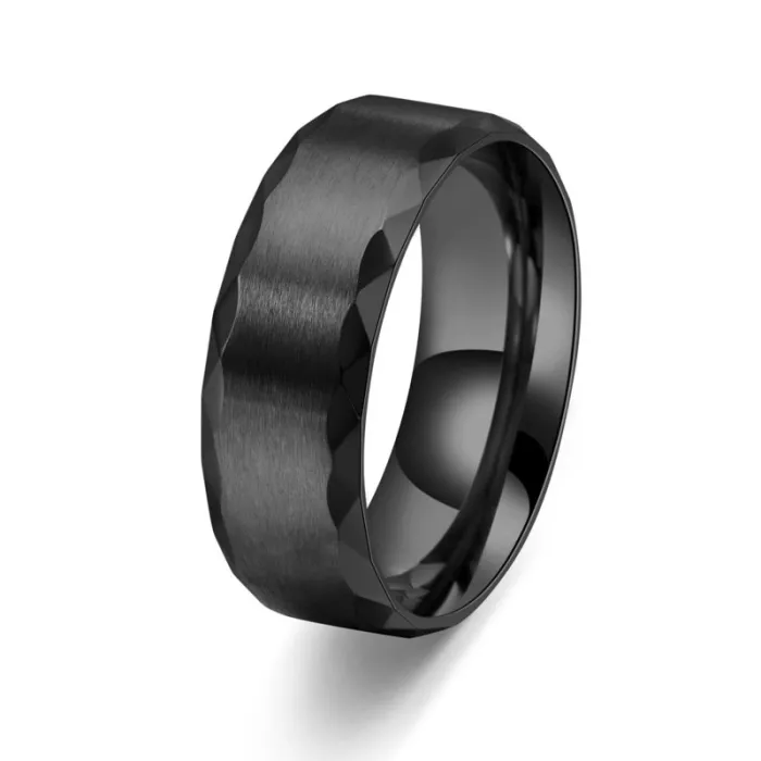 Wholesale 8MM Wide Brushed Ring – Stainless Steel Faceted Edge Band for Men Minimalist Jewelry Factory Price