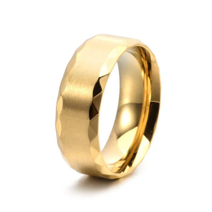 Wholesale 8MM Wide Brushed Ring – Stainless Steel Faceted Edge Band for Men Minimalist Jewelry Factory Price