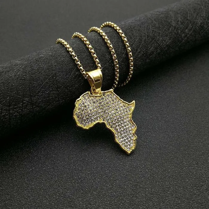 Wholesale Gold Plated Titanium Steel Africa Map Pendant Necklace – Hip Hop Iced Out Jewelry Bulk Supplier Factory Price