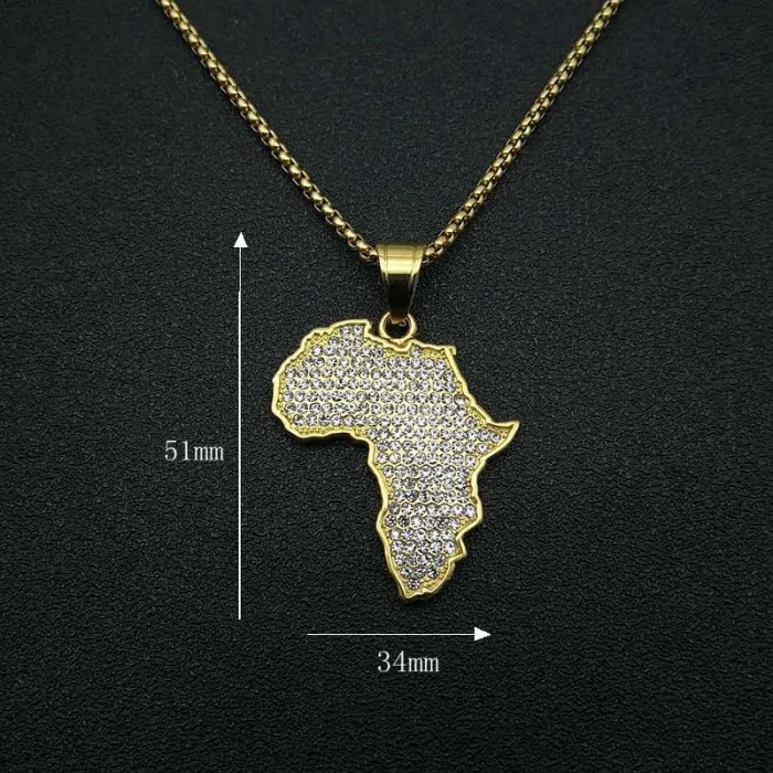 Wholesale Gold Plated Titanium Steel Africa Map Pendant Necklace – Hip Hop Iced Out Jewelry Bulk Supplier Factory Price