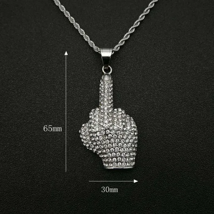 Wholesale Gold Plated Titanium Steel Middle Finger Fist Pendant Necklace – Hip Hop Iced Out Jewelry Bulk Supplier Factory Price