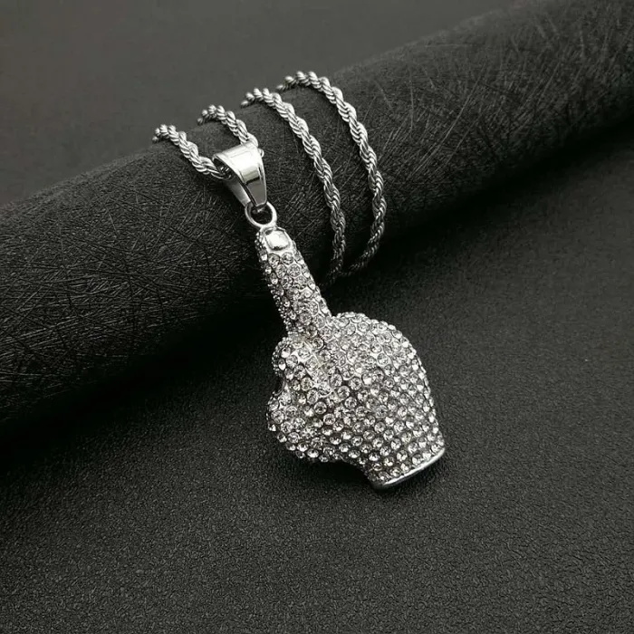 Wholesale Gold Plated Titanium Steel Middle Finger Fist Pendant Necklace – Hip Hop Iced Out Jewelry Bulk Supplier Factory Price