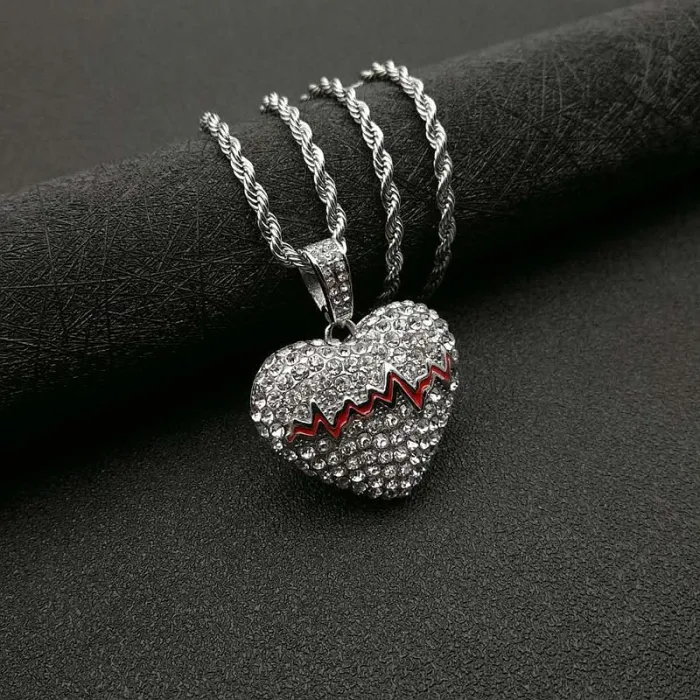 Wholesale Gold Plated Titanium Steel Broken Heartbeat Pendant Necklace – Hip Hop Iced Out Jewelry Bulk Supplier Factory Price