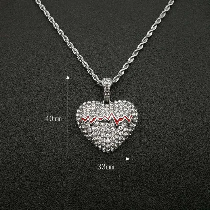 Wholesale Gold Plated Titanium Steel Broken Heartbeat Pendant Necklace – Hip Hop Iced Out Jewelry Bulk Supplier Factory Price