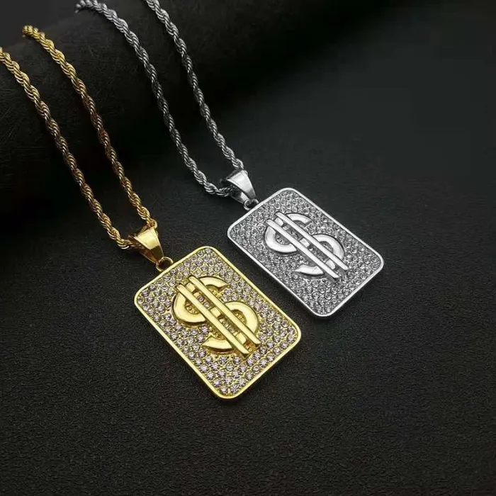 Wholesale Gold Plated Titanium Steel Dollar Sign Pendant Necklace – Hip Hop Iced Out Jewelry Bulk Supplier Factory Price