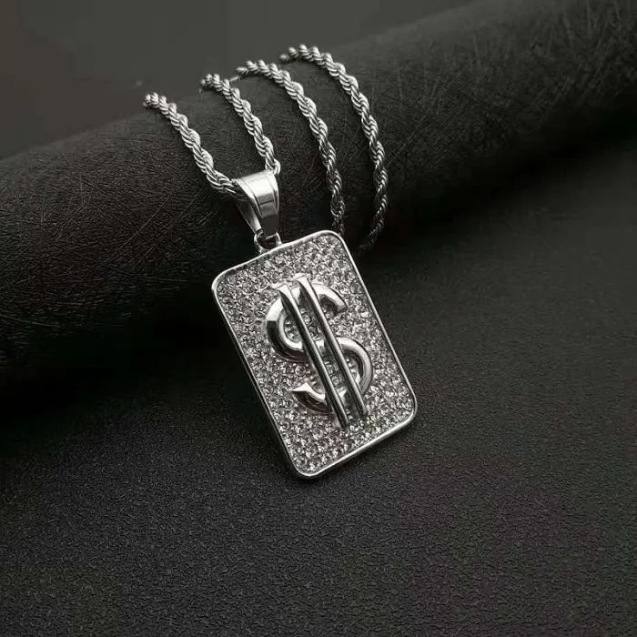 Wholesale Gold Plated Titanium Steel Dollar Sign Pendant Necklace – Hip Hop Iced Out Jewelry Bulk Supplier Factory Price