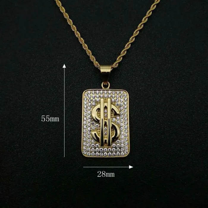 Wholesale Gold Plated Titanium Steel Dollar Sign Pendant Necklace – Hip Hop Iced Out Jewelry Bulk Supplier Factory Price