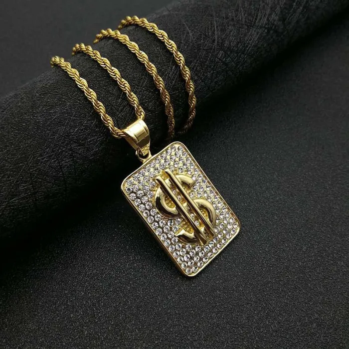 Wholesale Gold Plated Titanium Steel Dollar Sign Pendant Necklace – Hip Hop Iced Out Jewelry Bulk Supplier Factory Price