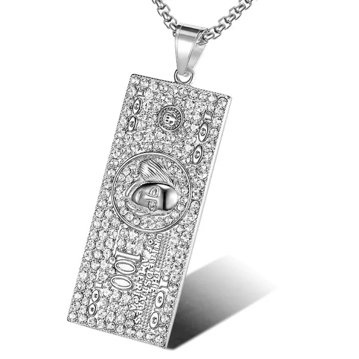 Wholesale Gold Plated Titanium Steel Dollar Pendant Necklace – Hip Hop Iced Out Jewelry Bulk Supplier Factory Price