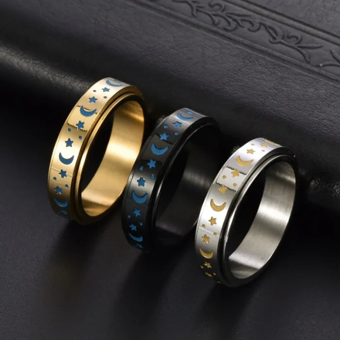 Wholesale Glow Moon Star Spinner Ring – Stainless Steel Rotating Band for Women Fashion Jewelry Factory Price