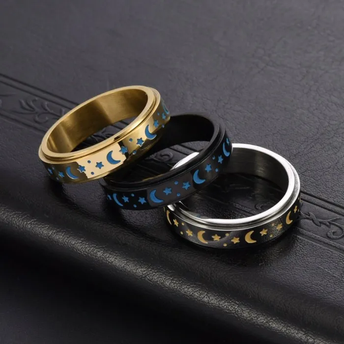 Wholesale Glow Moon Star Spinner Ring – Stainless Steel Rotating Band for Women Fashion Jewelry Factory Price