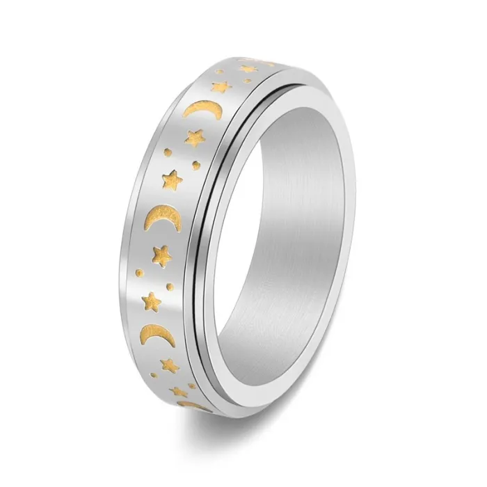 Wholesale Glow Moon Star Spinner Ring – Stainless Steel Rotating Band for Women Fashion Jewelry Factory Price
